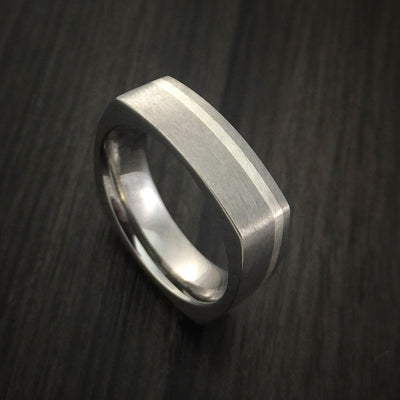 Titanium Ring with Silver Inlay Square Band Custom Made
