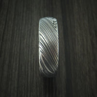 Kuro Damascus Steel Ring with Purple Heart Wood Sleeve Custom Made Wood Band
