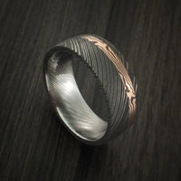 Damascus and 14k ROSE Mokume Gane Gold Ring Wide Custom Made