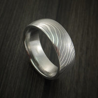 Damascus Steel Ring Stripe Pattern Wedding Band Flat Twist Look