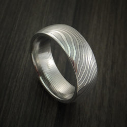 Damascus Steel Ring Stripe Pattern Wedding Band Flat Twist Look