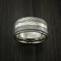 Wide Damascus Steel with Palladium and Silver Mokume Ring Custom Made