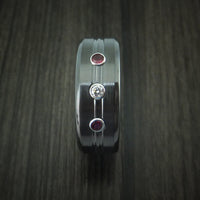 Black Titanium Ring with Diamond and Rubies Custom Made Band