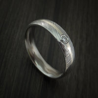 Damascus Steel 14K White Gold Ring with Beautiful Diamond Wedding Band