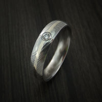 Damascus Steel 14K White Gold Ring with Beautiful Diamond Wedding Band