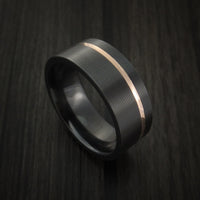 Black Titanium Ring Textured Pattern Band with Gold Inlay Made to Any Sizing and Finish