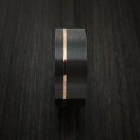 Black Zirconium Ring Textured Pattern Band with Gold Inlay Made to Any Sizing and Finish