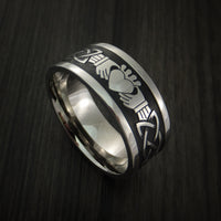 Titanium Celtic Irish Claddagh Ring Hands Clasping a Heart Carved Cerakote Band