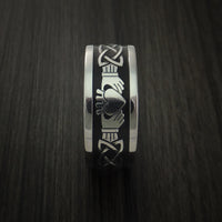Titanium Celtic Irish Claddagh Ring Hands Clasping a Heart Carved Cerakote Band