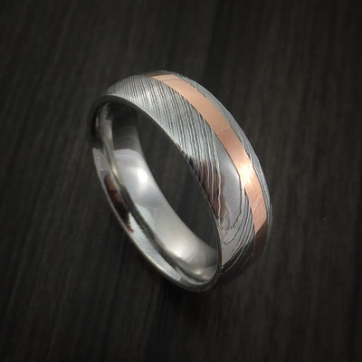 Damascus Steel and Copper Ring Wedding Band Custom Made
