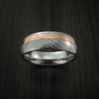 Damascus Steel and Copper Ring Wedding Band Custom Made