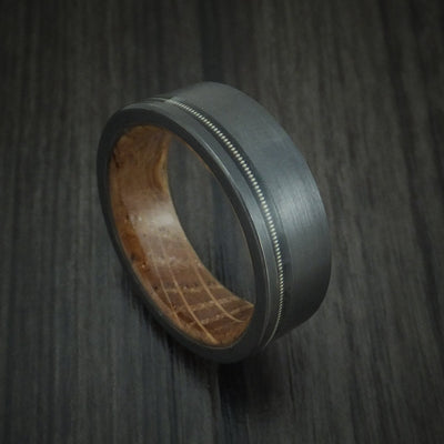 Black Titanium Guitar String Ring with Whiskey Barrel Hardwood Sleeve Custom Made Band