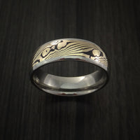 Titanium and Mokume Gane Ring Custom Made to Any Size Yellow Gold Shakudo