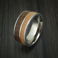 Titanium Ring with Guitar String and Whiskey Barrel Wood Inlays Custom Made Band