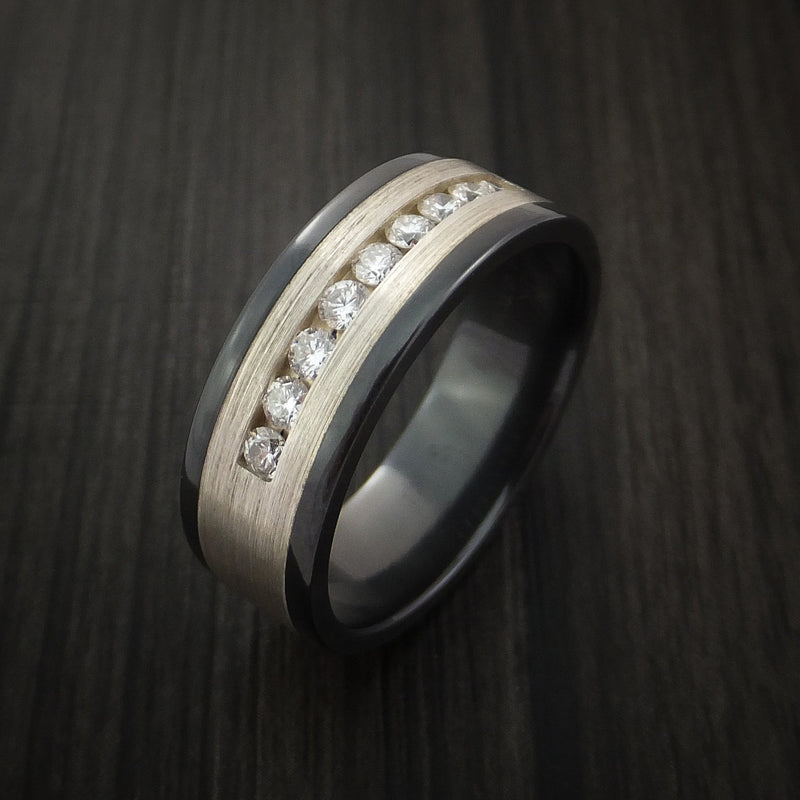 Black Titanium Band with Silver and Diamonds