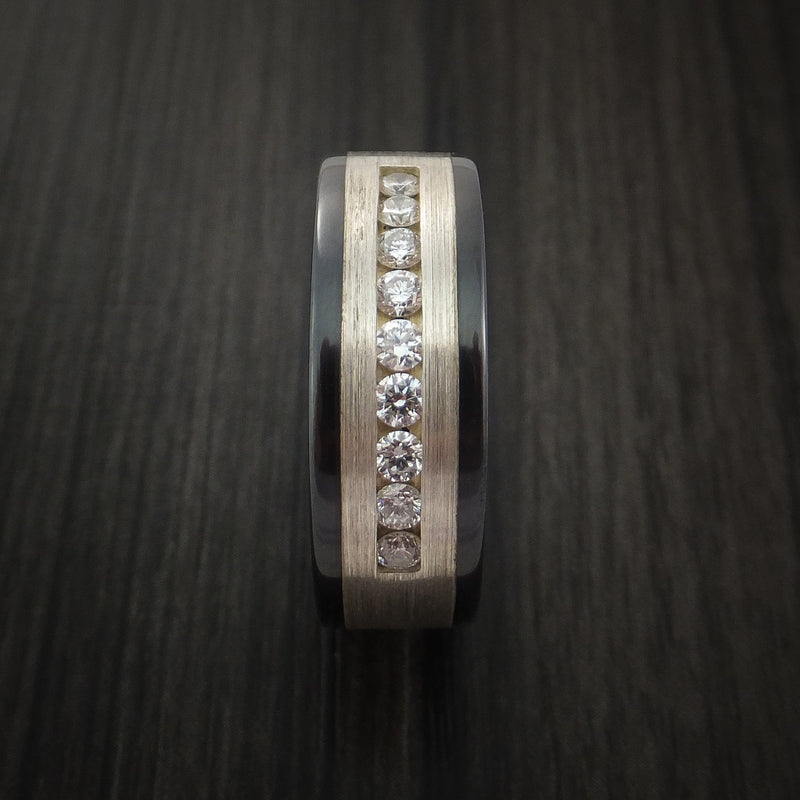 Black Titanium Band with Silver and Diamonds