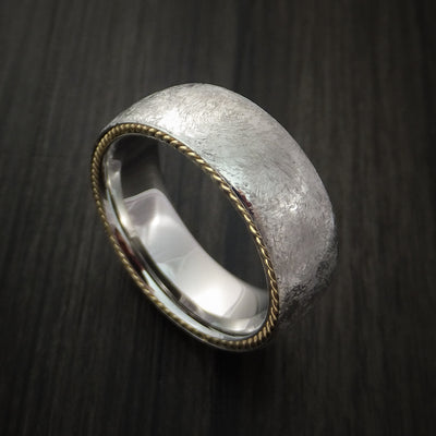 Cobalt Chrome Distressed Finish Band with Yellow Gold Side Braid Custom Made