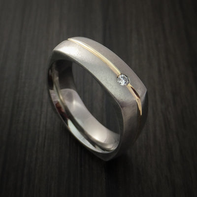 Cobalt Chrome Square Band with 14K Yellow Gold Inlay and Diamond Custom Made Ring