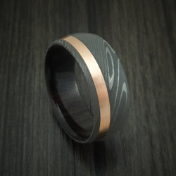 Damascus Steel Band with 14k Rose Gold and Ebony Hardwood Sleeve Custom Made