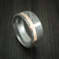 Damascus Steel and 14K Rose Gold Band Custom Made