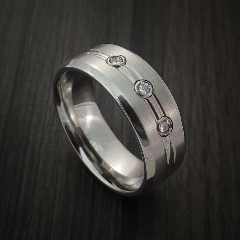Cobalt Chrome Ring with 3 Beautiful Diamonds Custom Made Band