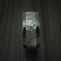 Black Titanium and Hammered Damascus Steel Band with Hardwood Sleeve Custom Made Ring