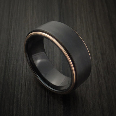 Black Titanium Ring with 14K Rose Gold Edges Custom Made Band