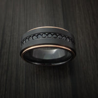 Black Titanium and 14K Rose Gold Band with Black Diamonds Custom Made Ring