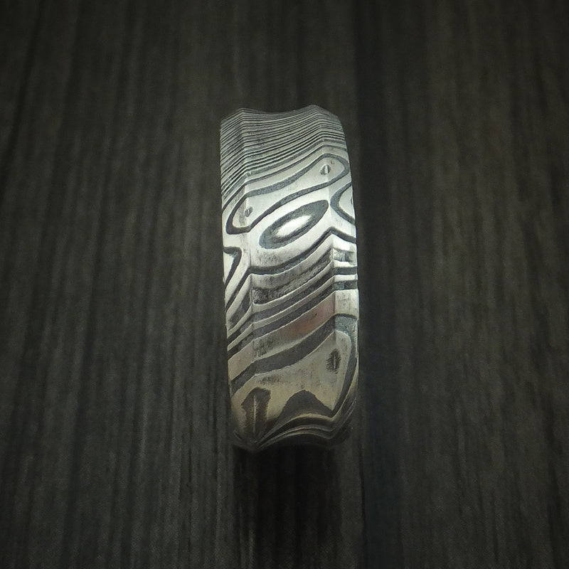 Kuro Damascus Steel Concave Band with Walnut Wood Sleeve Custom Made Band