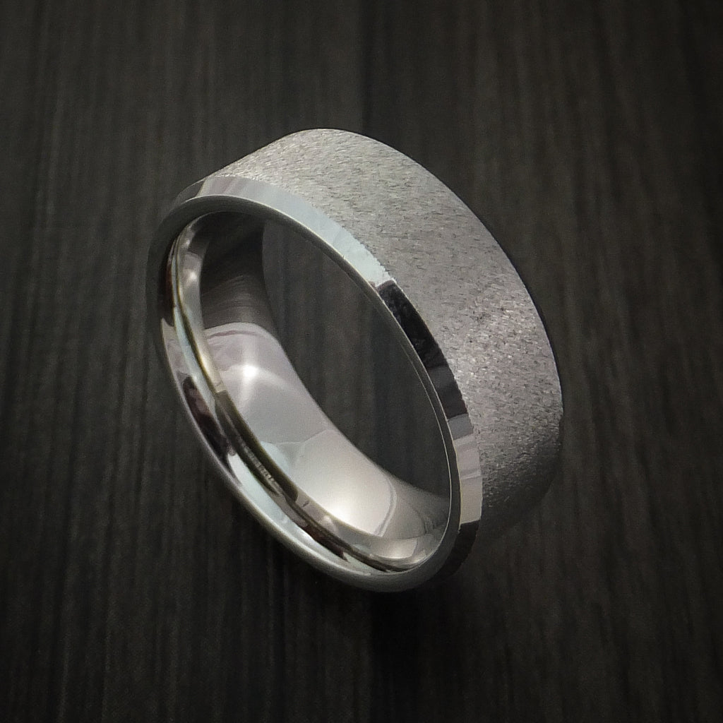 Titanium Men's Ring with Unique Angle Stone Finish Custom Made Band