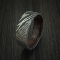 Damascus Steel Ring with Kauri Hardwood Interior Sleeve Custom Made