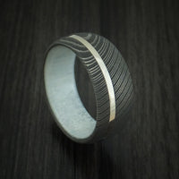 Damascus Steel Band with 14k White Gold and Antler Sleeve Custom Made