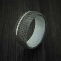 Damascus Steel Band with 14k White Gold and Antler Sleeve Custom Made