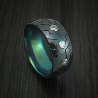 Black Zirconium Anodized Tire Tread Men's Ring with Diamonds Custom Ma ...