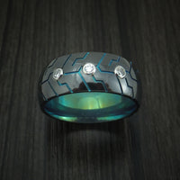 Black Zirconium Anodized Tire Tread Ring with Diamonds Custom Made Band