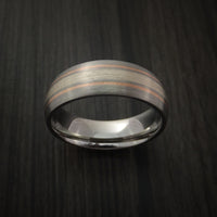 Cobalt Chrome Band with Silver Inlay and 14K Rose Gold Inlays Custom Made