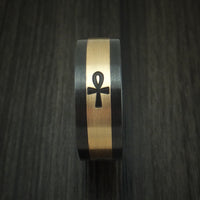 Black Zirconium and 14K Yellow Gold with Egyptian ANKH Custom Made Ring