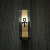 Black Titanium and 14K Yellow Gold with Egyptian ANKH Custom Made Ring