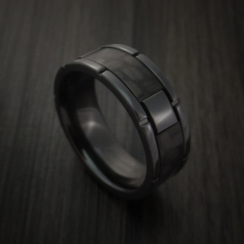 Black Zirconium and Carbon Fiber Weave Pattern Ring Custom Made