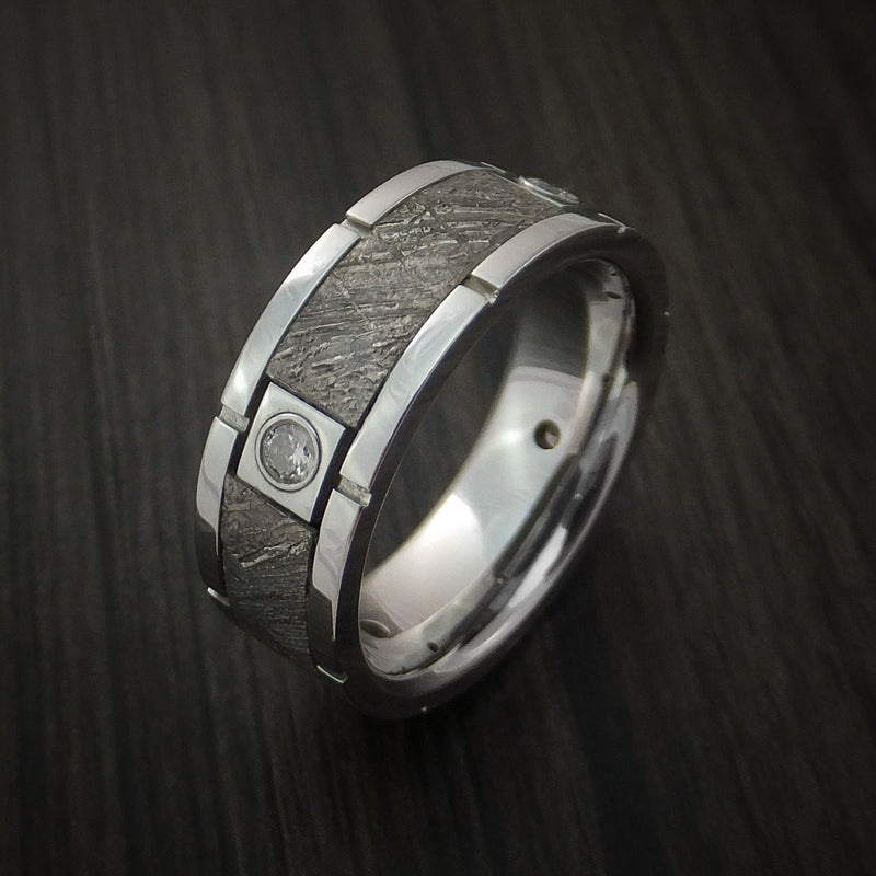 Cobalt Chrome Gibeon Meteorite Ring with Diamonds Custom Made Band
