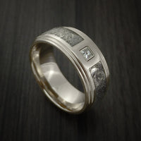 14K White Gold and Meteorite Men's Ring with Beautiful Diamond Custom ...