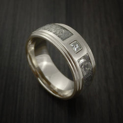 14K White Gold and Meteorite Ring with Beautiful Diamond Custom Made