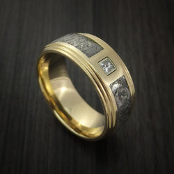 14K Yellow Gold and Meteorite Ring with Beautiful Diamond Custom Made