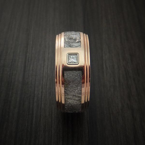 14K Rose Gold and Meteorite Men's Ring with Beautiful