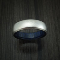 Damascus Steel Ring with Blueberry Wood Interior Sleeve Custom Made