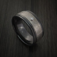 Black Zirconium and Gibeon Meteorite Ring with Diamond Custom Made Band