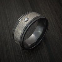 Black Titanium and Gibeon Meteorite Ring with Diamond Custom Made Band