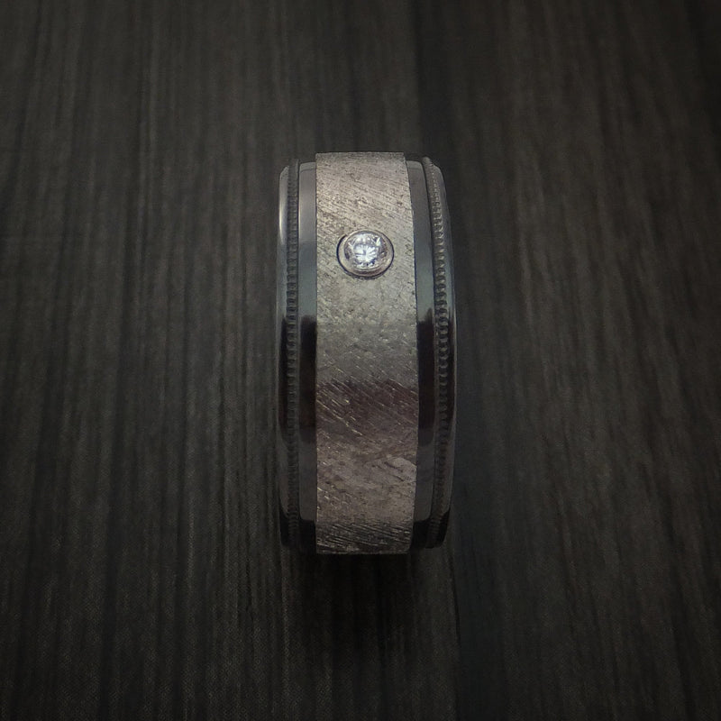 Black Titanium and Gibeon Meteorite Ring with Diamond Custom Made Band