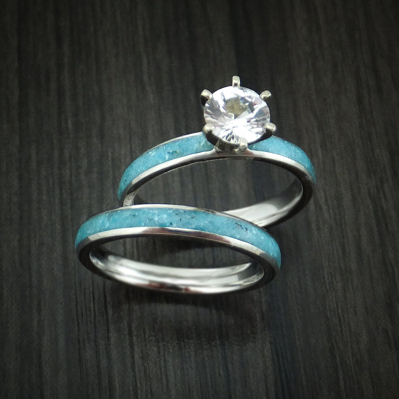 Modern Antique 14K Turquoise Gold 3.0 Carat White Sapphire Solitaire  Wedding Ring R214-14KTGWS | Caravaggio Jewelry