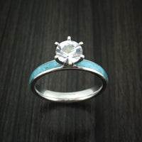 Cobalt Chrome and White Sapphire Engagement Ring with Turquoise Inlay Custom Made